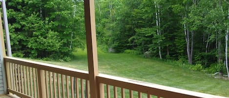 Back Deck with direct access to hiking, cross country 🎿 trails. 