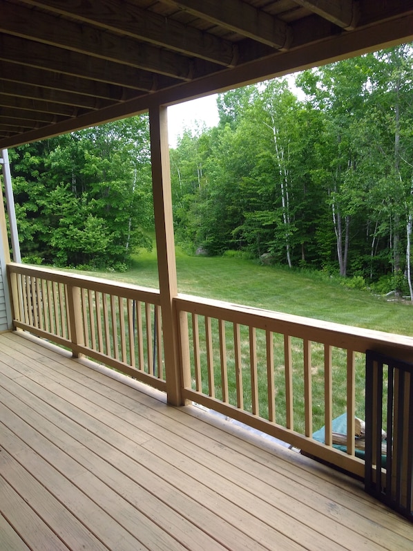 Back Deck with direct access to hiking, cross country 🎿 trails. 