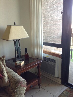 New end tables, coffee table, &new 15,100 btu air conditioner in living room