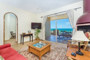 Spacious and updated living room with an amazing view