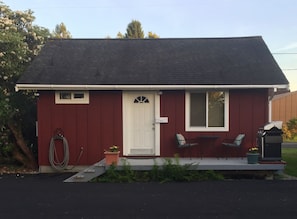 Cottage front door and deck