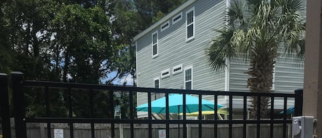 salt water pool-pool deck with seating and lounges