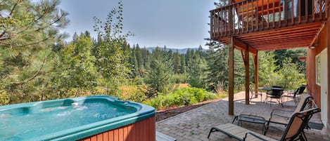 6 person hot tub overlooking the river 