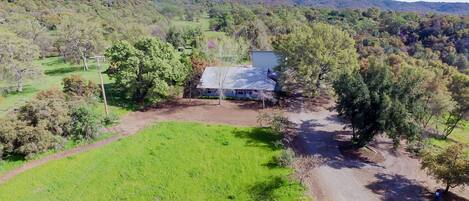 Overhead view of the house and surroundings