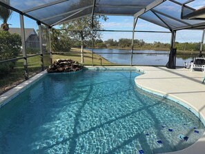 Pool with beautiful lake view
