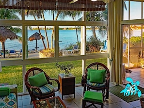 Seascape's main beach view is almost 280 degrees, with floor to ceiling windows