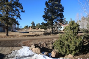 The view from the front porch. The large open area is part of the golf course