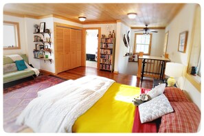 Master suite, lots of books and a standing desk if you really need to work.