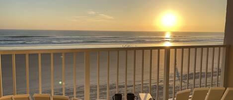 Sip a cup of coffee while enjoying beautiful sunrises from your private balcony 