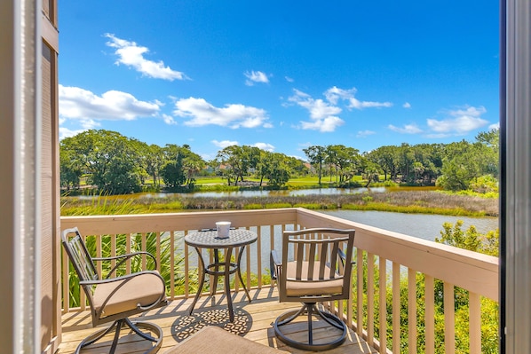 Balcony overlooking the pond