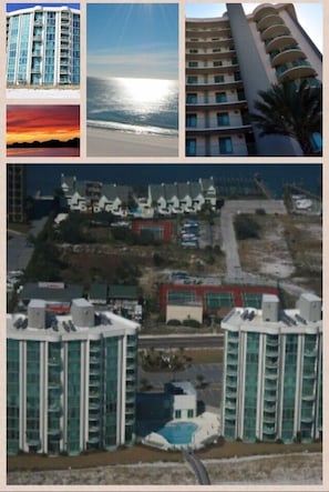 Views of Perdido Towers and it's private pool, tennis and docks