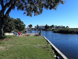 Seawall to the dock. Cast out a line or drop in the crab trap!