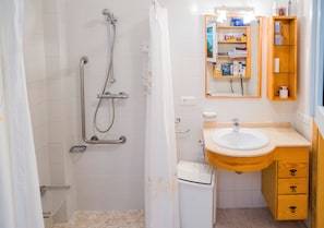 Part of bathroom with roll-in shower