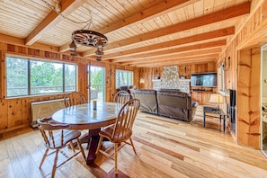 Family Room, Big TV, Gas Fireplace, Dining and Game Table