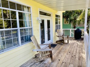 Charcoal grill and covered front porch