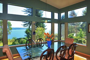 bright dining area with large view windows