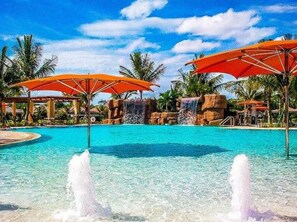 Pools with waterfalls for lounging or use of adjacent Lap-pool