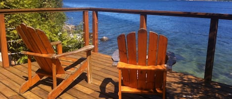 Living room as seen from kitchen. View of Sechelt Inlet.