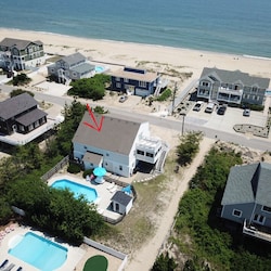 Aerial view of the Beach House and the Beach