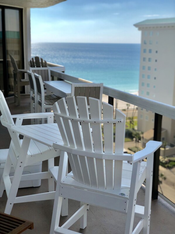 Amazing view from our 28 foot balcony, comfortable seating for 10, 