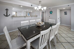Dining table with seating for eight guests