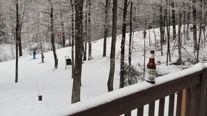 Ski On, Ski Off!! Watch skiers fly by from deck!!