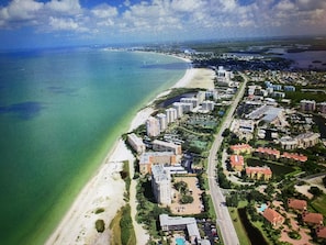 Arial view of Fort Myers Beach coastline. Condo is near bottom og pic. 