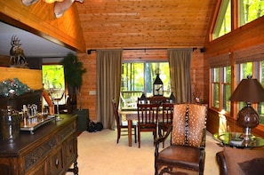 Living Room with antique buffet and dining table for 6
