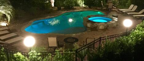 Night time at the pool & hot tub