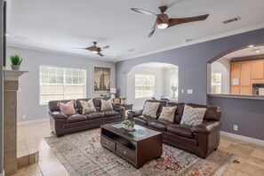 The kitchen opens to the living room - perfect for entertaining!
