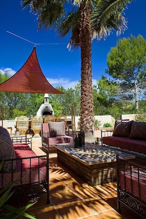 Terrace overlooking pool