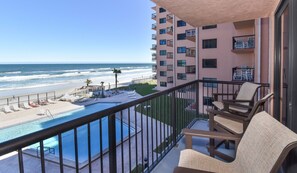 View to the south from the balcony of this vacation condo in New Smyrna Beach.