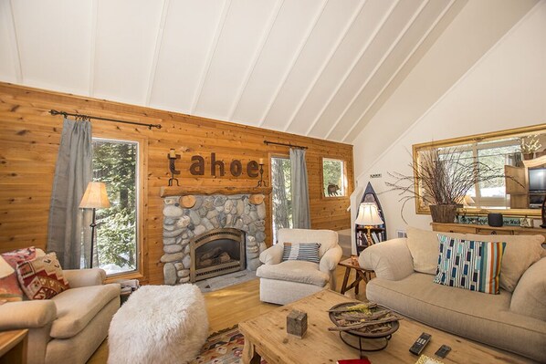 Cozy Cabin Living Area Fireplace