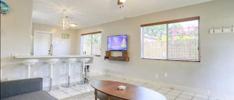 Open Living Room with Smart TV & Speakers