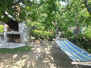 Garden with hammock.