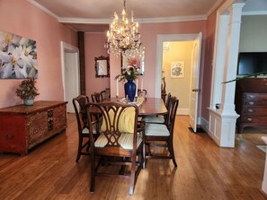 dining room with powder room at the rear