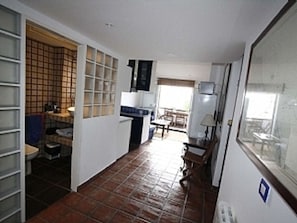Living room, kitchen and terrace