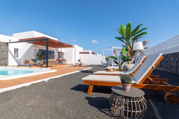 Nice terrace with outdoor furniture and private heated swimming pool.