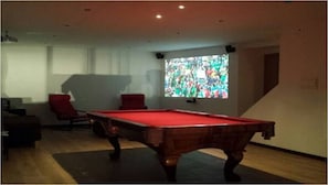 Games room with pool table and home cinema