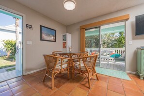 Dining area looking onto covered porch