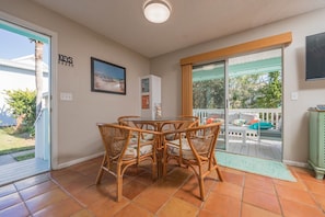 Dining area looking onto covered porch