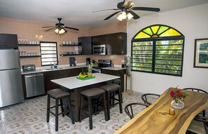 Dining table and kitchen