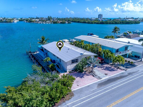 Rare corner lot with wide water views on the bay, only one neighbor.