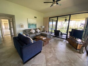 Living Room, with new L-shaped Pullout Couch