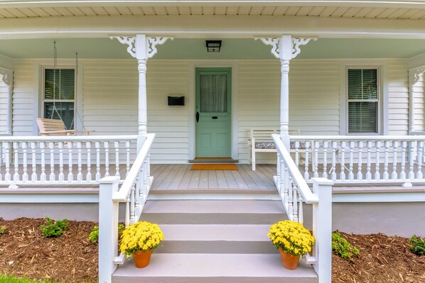 Close up of beautifully restored porch