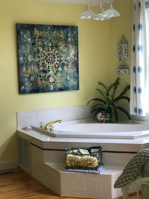 Jacuzzi Tub for two with views out the window.