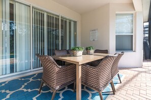 Have a meal on the outdoor dining table with seating for 6