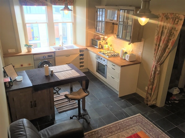 Fully Equipped kitchen with fantastic views out to Arthur's Seat and The Crags