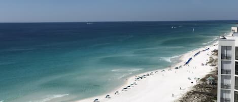 Beautiful white sand, turquoise water, picture  from balcony of gulf front condo