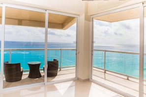 Corner wrap around balcony with views of the ocean and beach for miles!